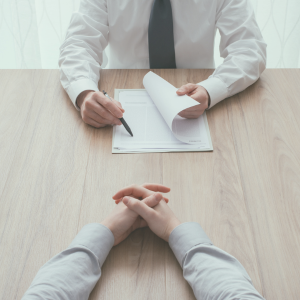 A physician in the middle of a job interview