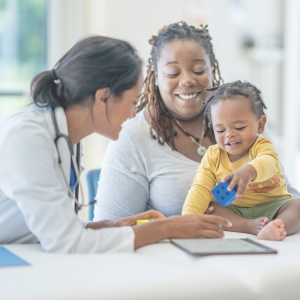 Family medicine doctor with patients in a rural town