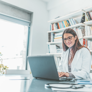 Physician searching for a job online through physician job boards