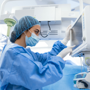 Anesthesiologist working at an anesthesiology job with a healthcare system, private practice, or hospital